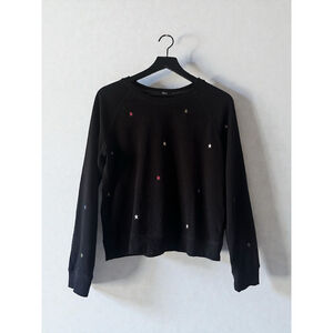 Rails Black Star Embroidered Cozy Sweatshirt Top Size Small